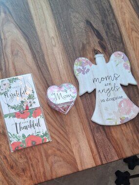 Mother's Day Decor Bundle: Angel Wall Hanging, Mom Heart, & Floral Plaque Set